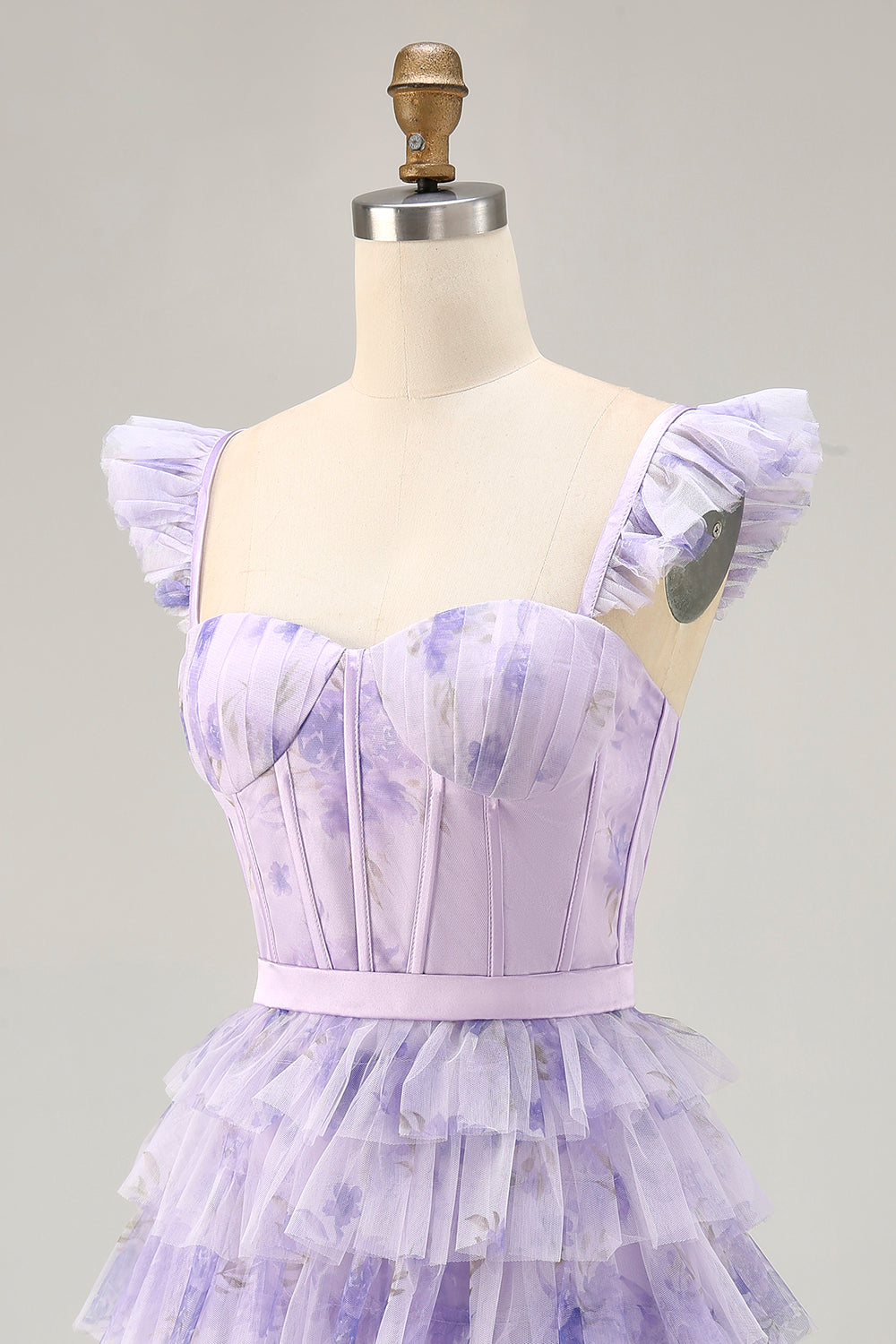 Lilac Floral Ruffled Corset A-Line Homecoming Dress