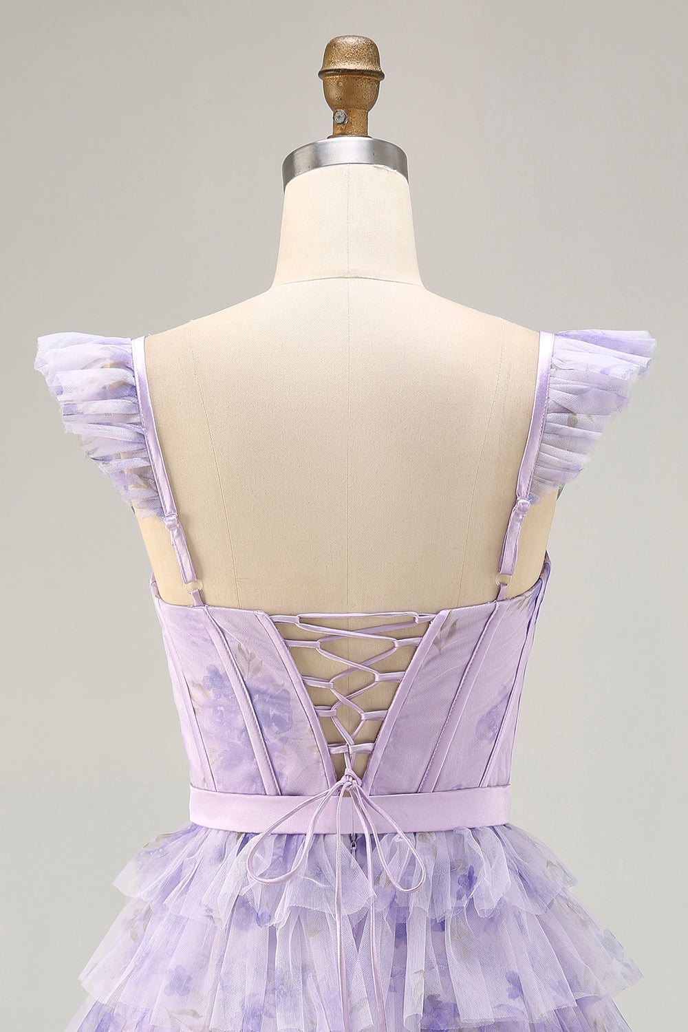 Lilac Floral Ruffled Corset A-Line Homecoming Dress