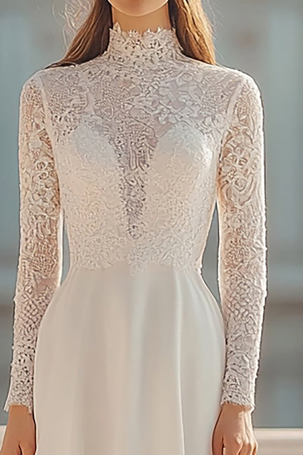 Lace High Neck A Line Ivory Wedding Dress