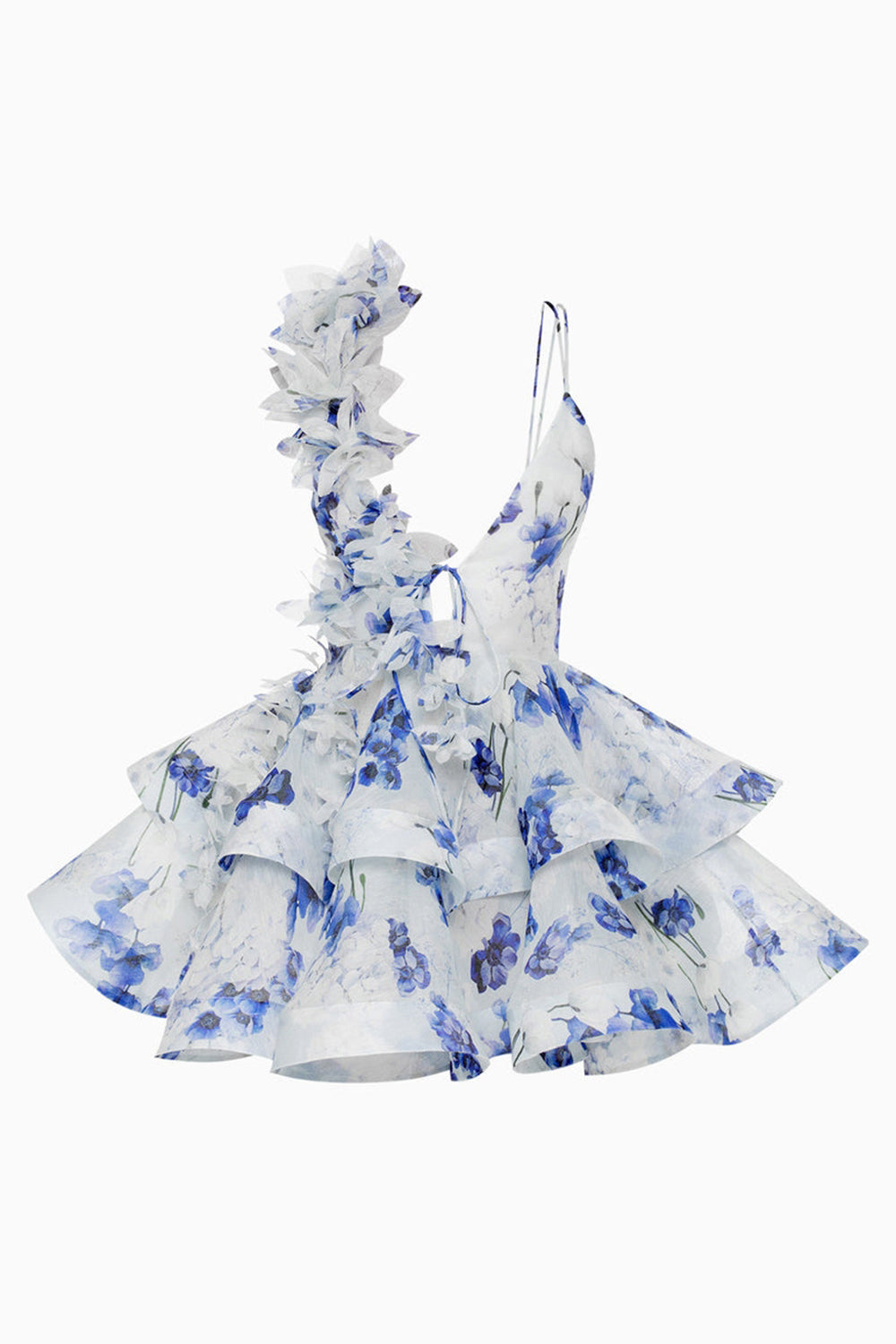Pink Floral A Line Tiered Short Homecoming Dress with Ruffles