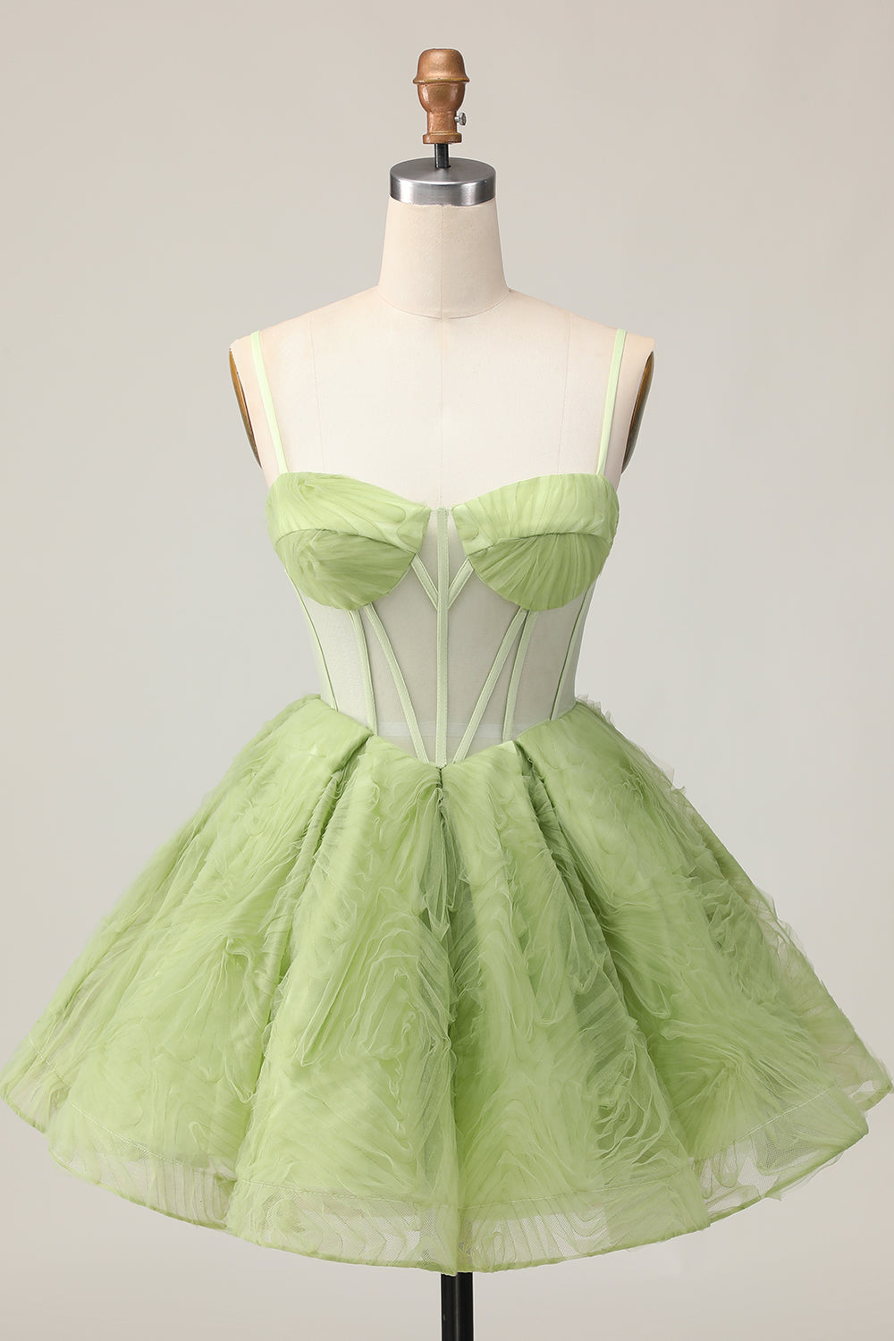 Green A Line Strapless Sheer Corset Ruched Short Homecoming Dress