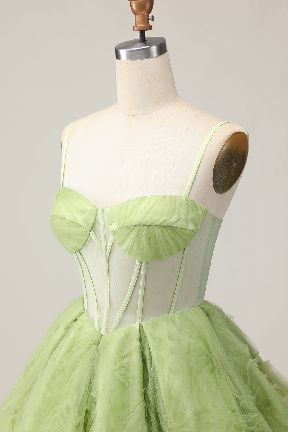 Green A Line Strapless Sheer Corset Ruched Short Homecoming Dress