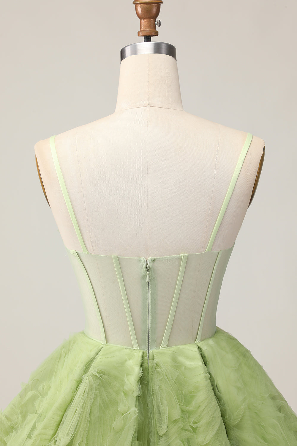 Green A Line Strapless Sheer Corset Ruched Short Homecoming Dress
