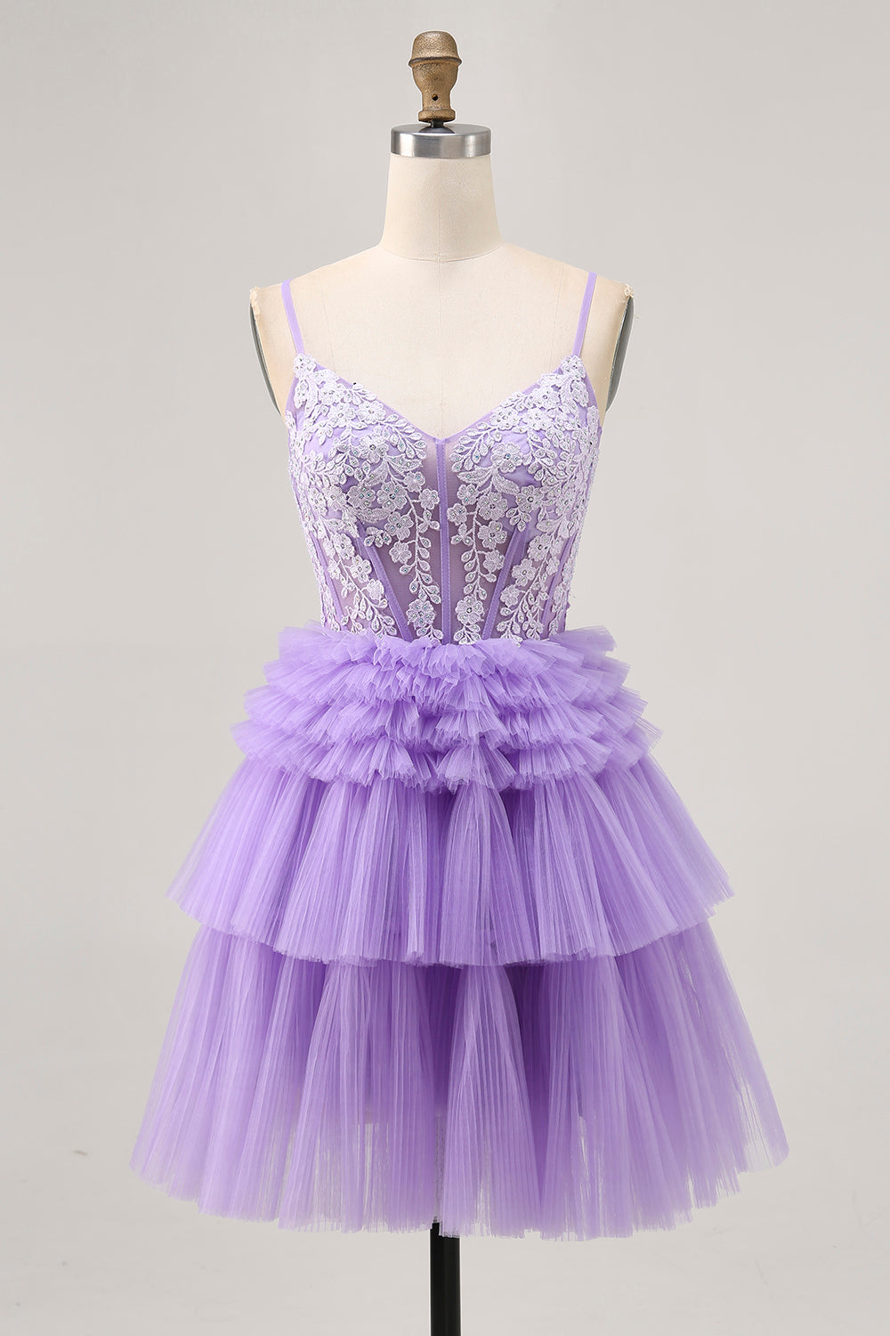 Off The Shoulder Lavender Beaded Tiered A Line Homecoming Dress