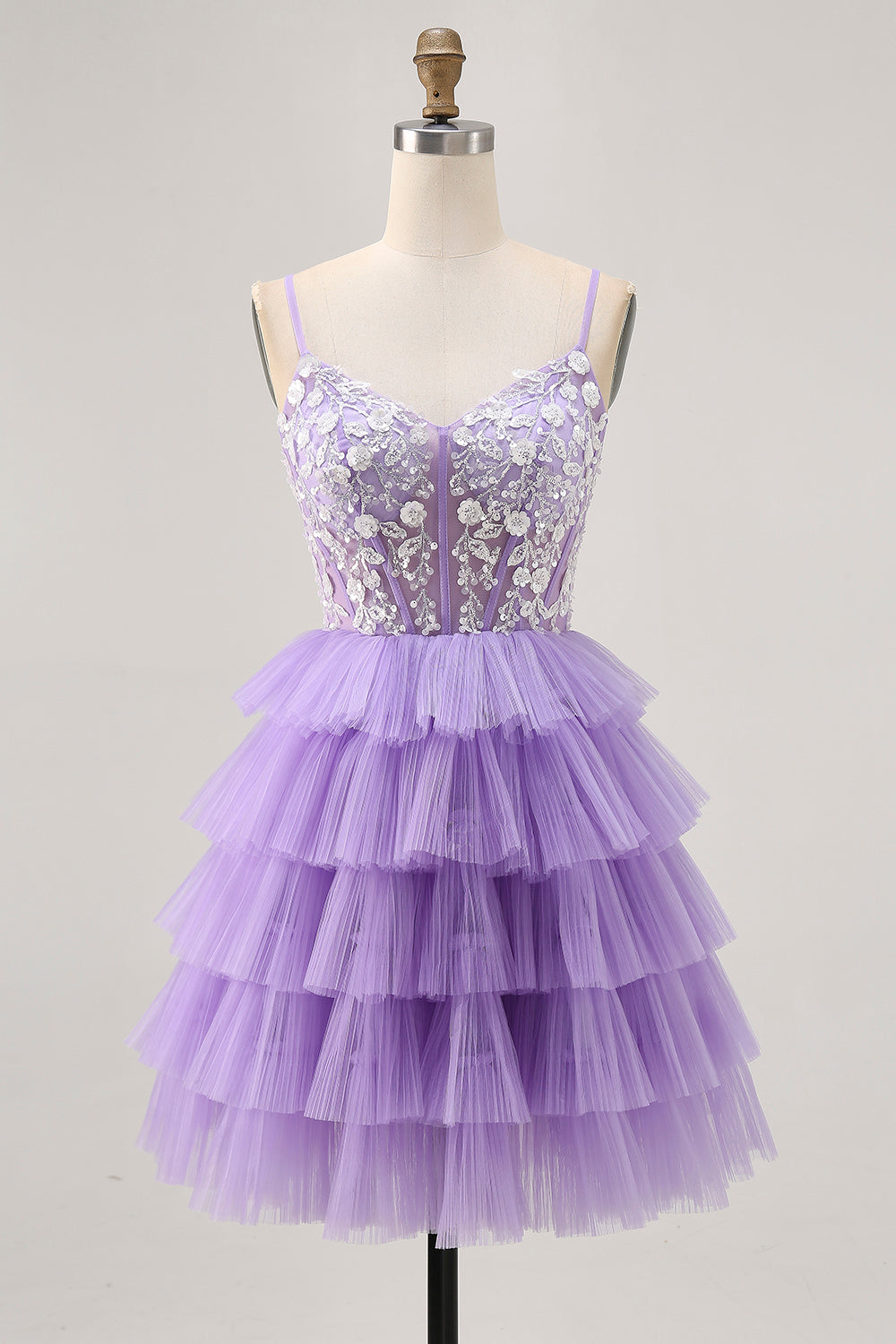 Lavender Corset Tiered A Line Homecoming Dress with Appliques