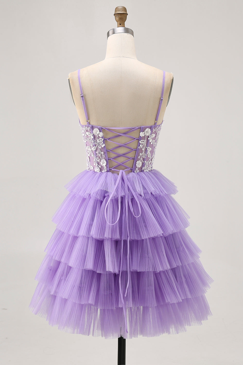 Lavender Corset Tiered A Line Homecoming Dress with Appliques