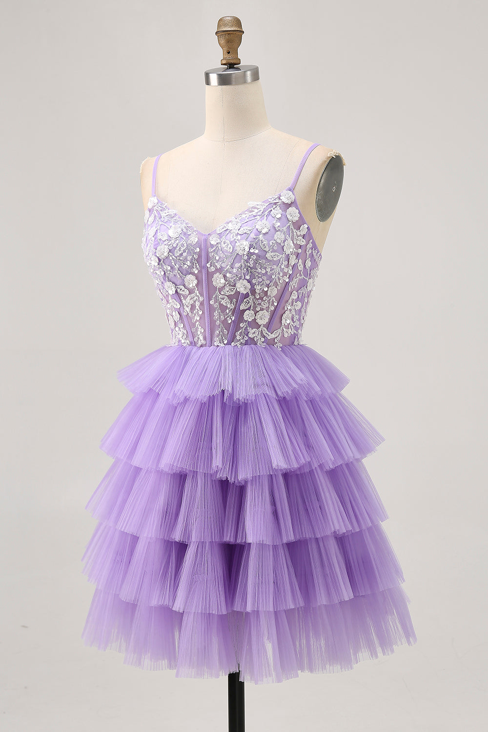 Lavender Corset Tiered A Line Homecoming Dress with Appliques