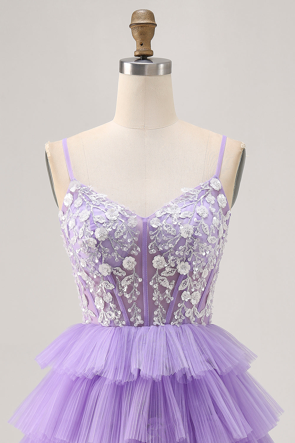 Lavender Corset Tiered A Line Homecoming Dress with Appliques