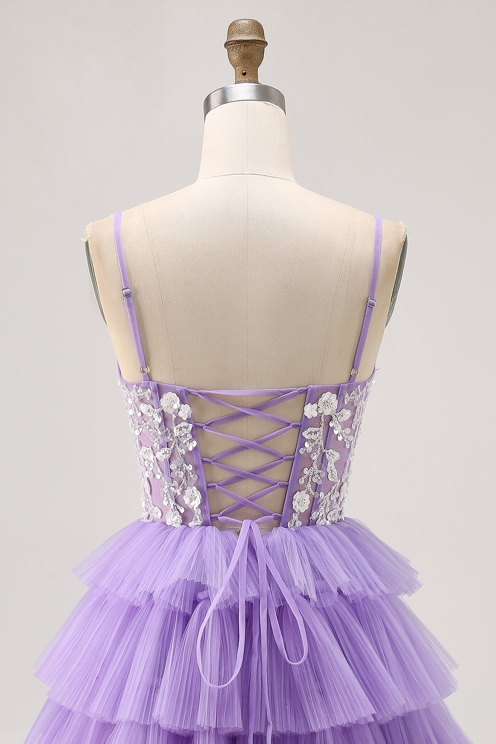Lavender Corset Tiered A Line Homecoming Dress with Appliques