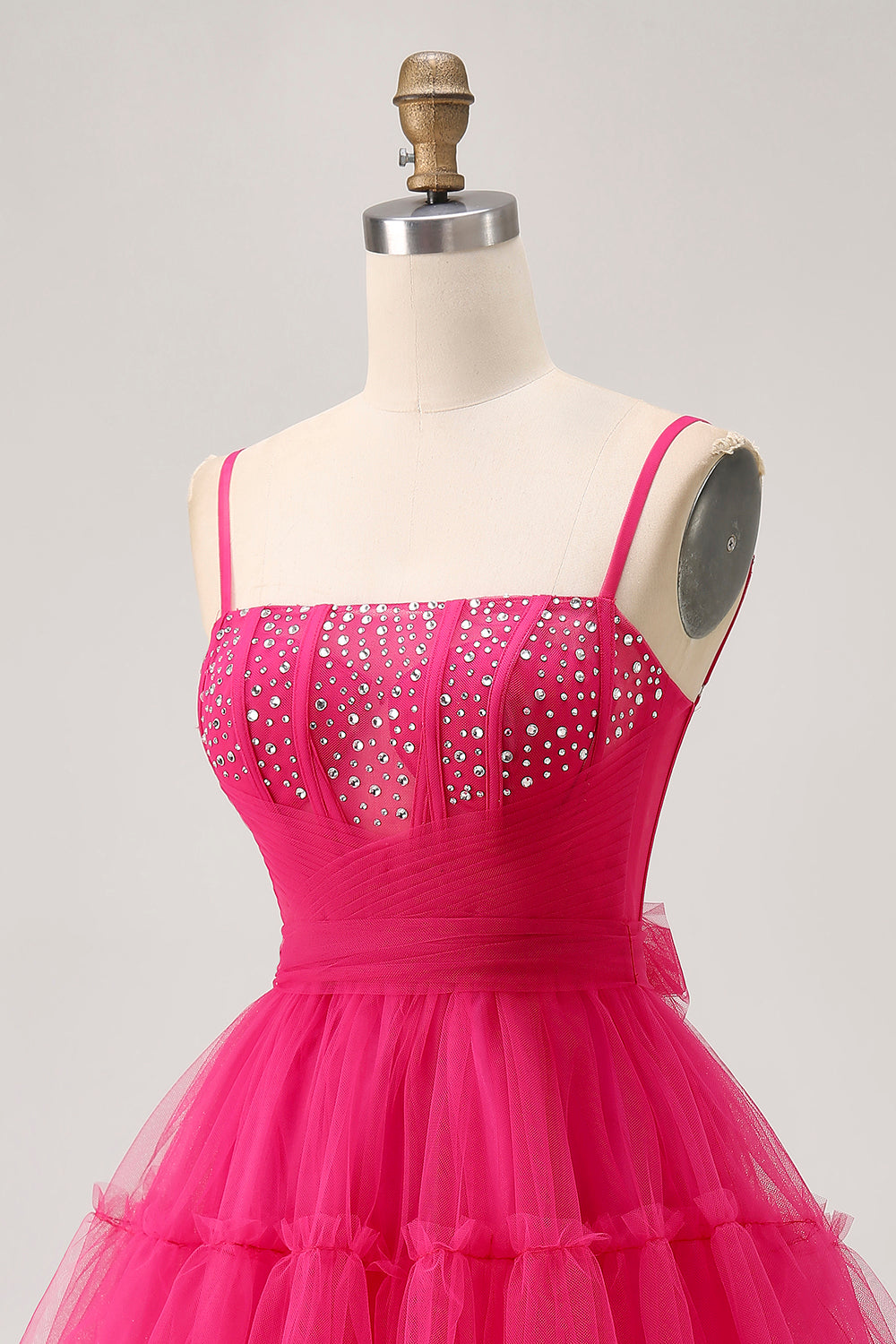 Fuchsia A Line Spaghetti Straps Corset Beaded Homecoming Dress
