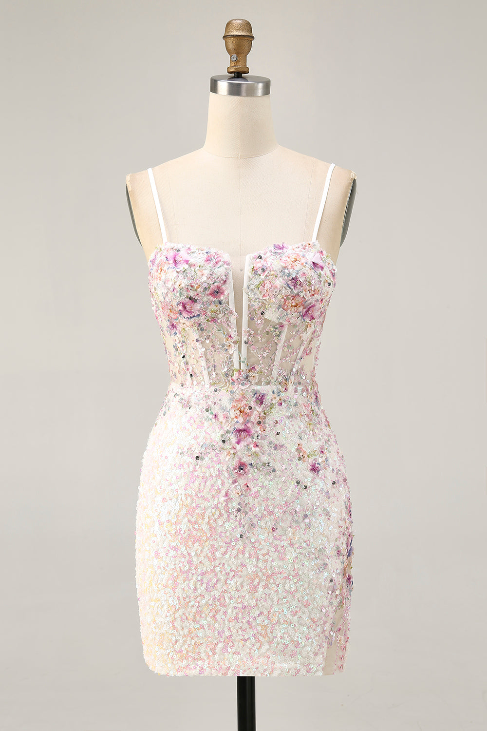Sparkly Black Pink Floral Corset Short Homecoming Dress with Sequins