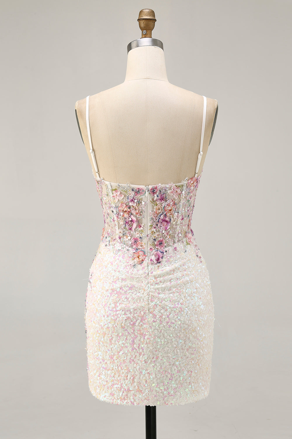 Sparkly White Floral Sequins Short Homecoming Dress