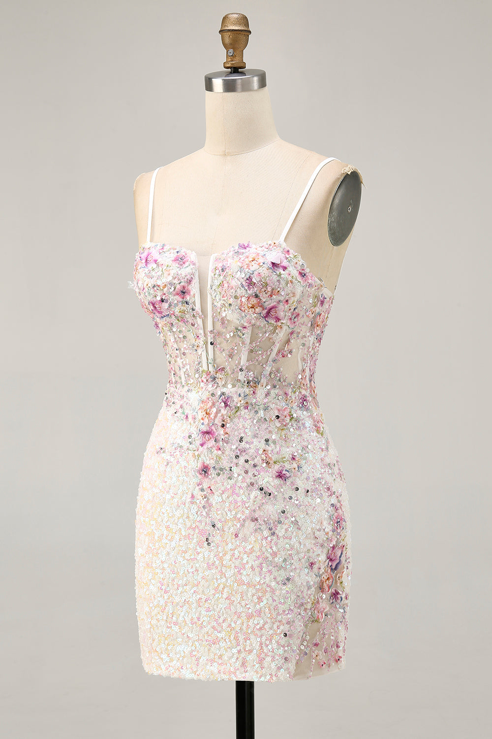 Sparkly Black Pink Floral Corset Short Homecoming Dress with Sequins