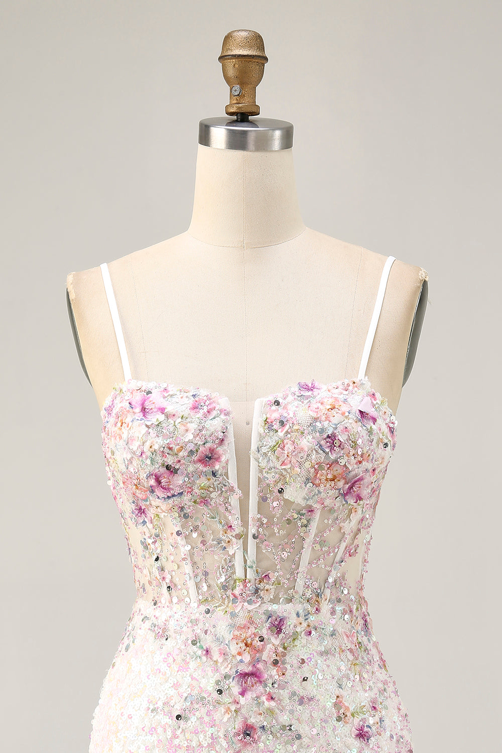Sparkly White Floral Sequins Short Homecoming Dress