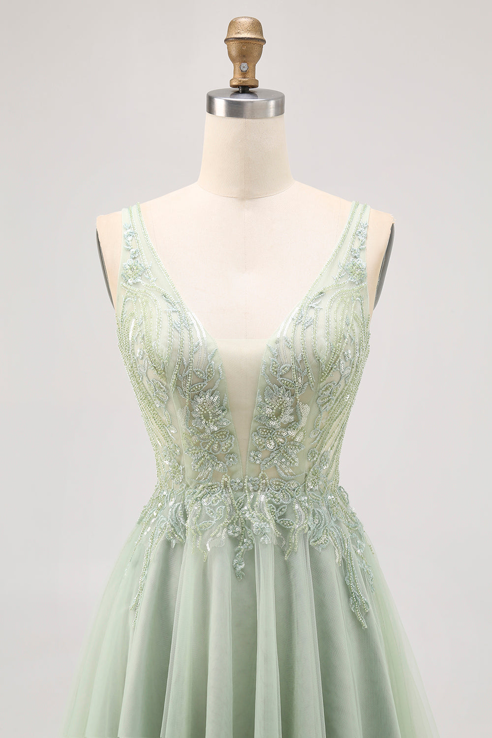 Green A-line Tulle Backless Beaded Short Homecoming Dress with Sequins