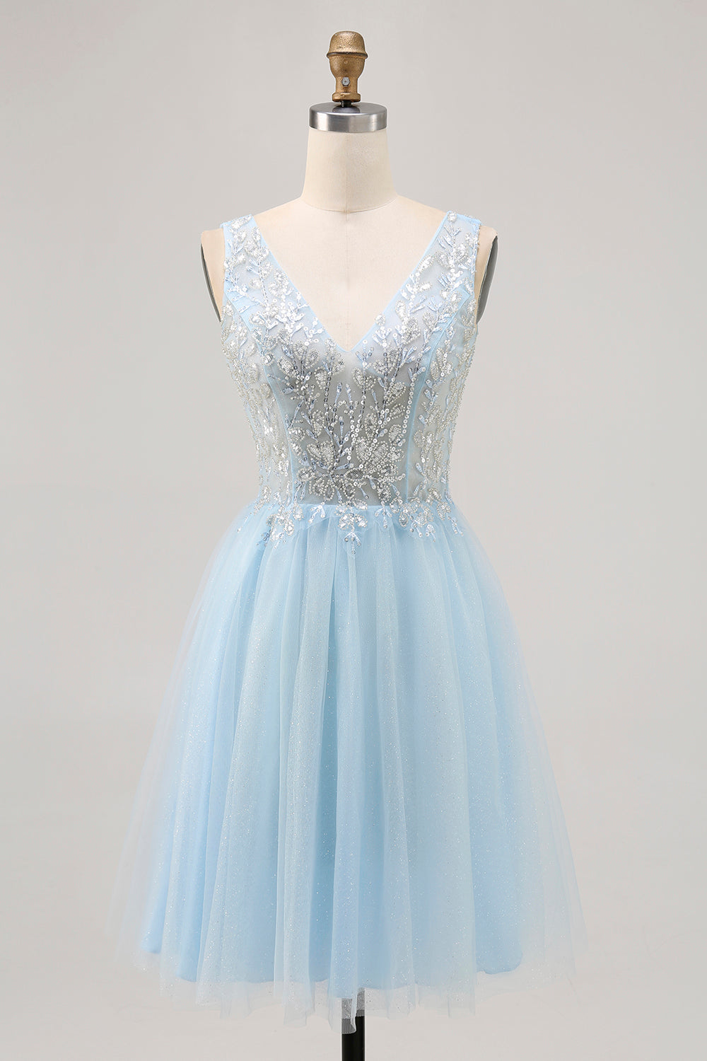 Sparkly Blue A-line Tulle Short Homecoming Dress with Sequins