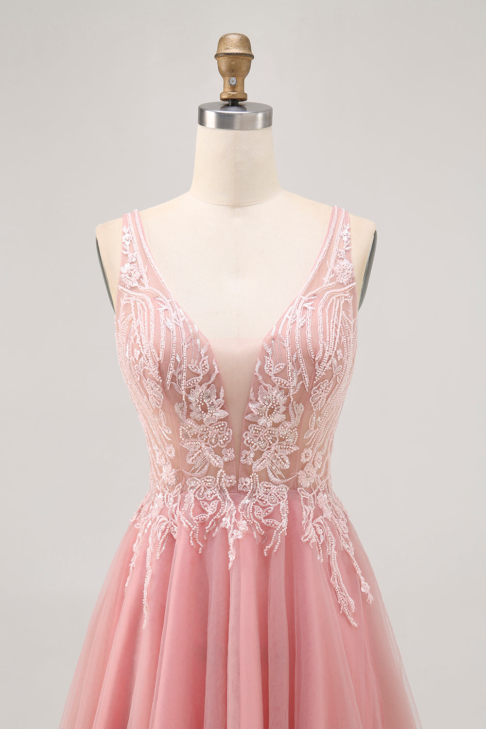 A-line Tulle Blush Sequins Backless Short Homecoming Dress with Beading