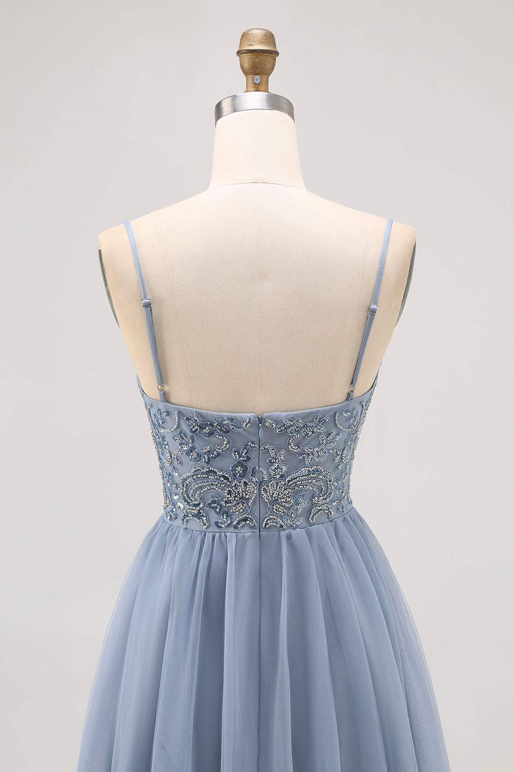 Grey Blue A-line Tulle Short Homecoming Dress with Beading