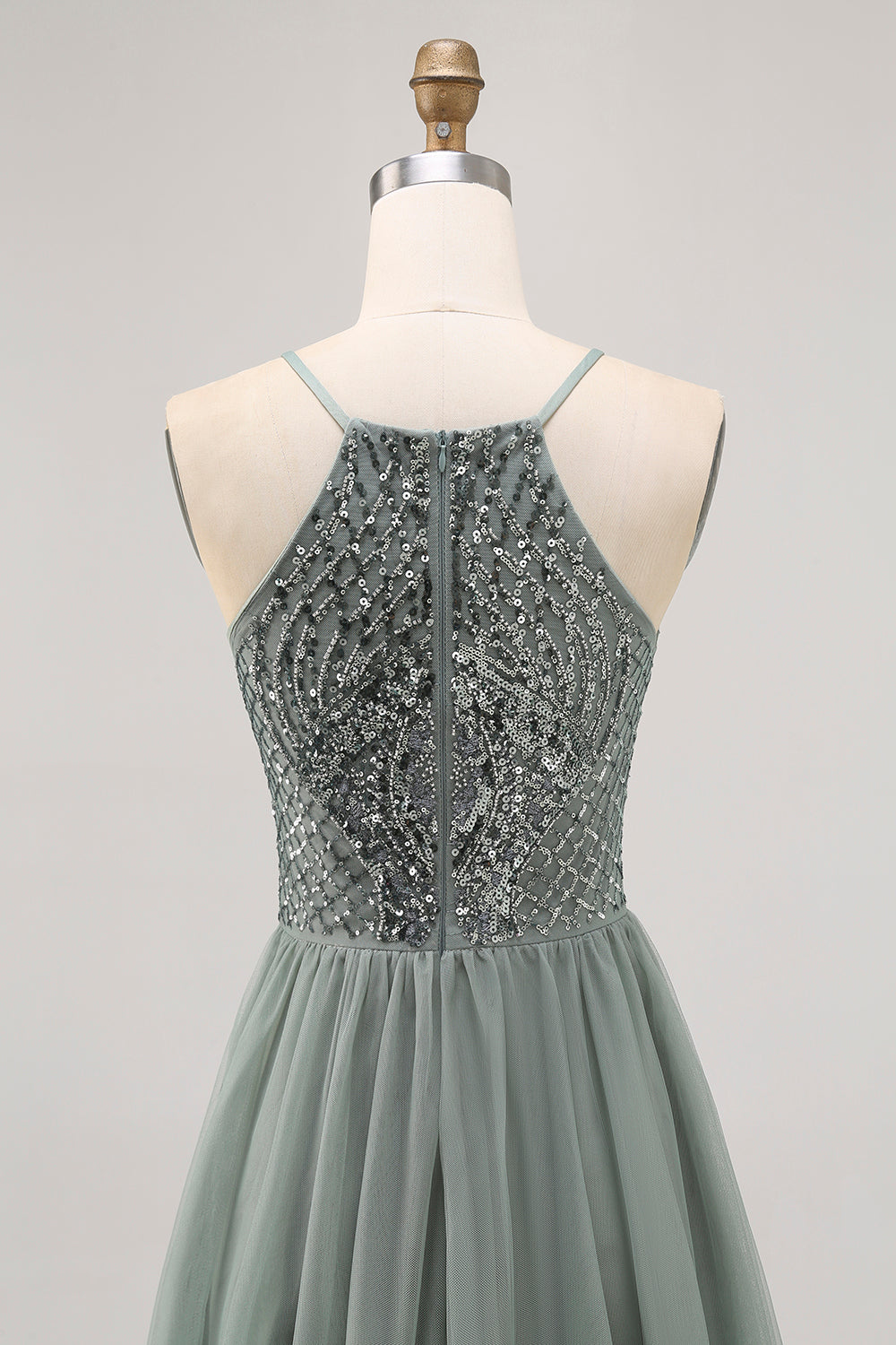 Grey Green A-line Tulle Sequins Short Homecoming Dress with Sequins