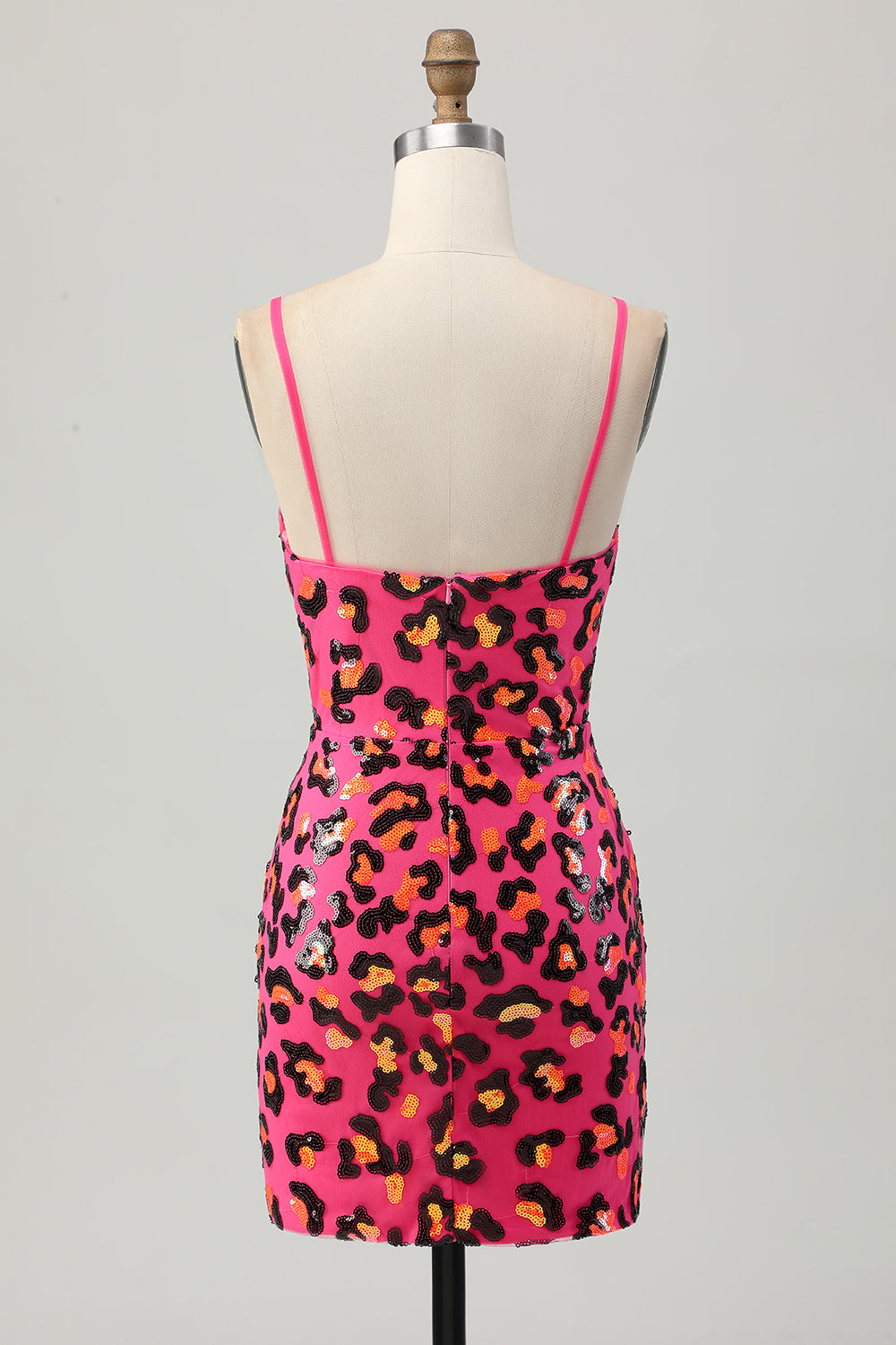 Sequin Fuchsia Spaghetti Straps Tight Homecoming Dress with Slit