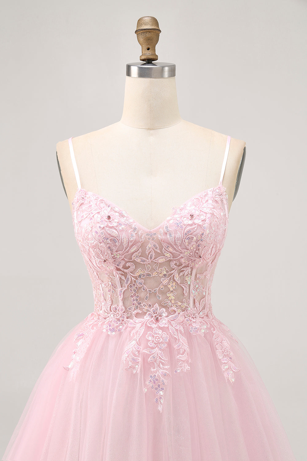 Pink A Line Corset Short Tulle Short Homecoming Dress with Appliques