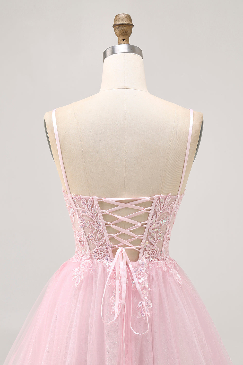 Pink A Line Corset Short Tulle Short Homecoming Dress with Appliques
