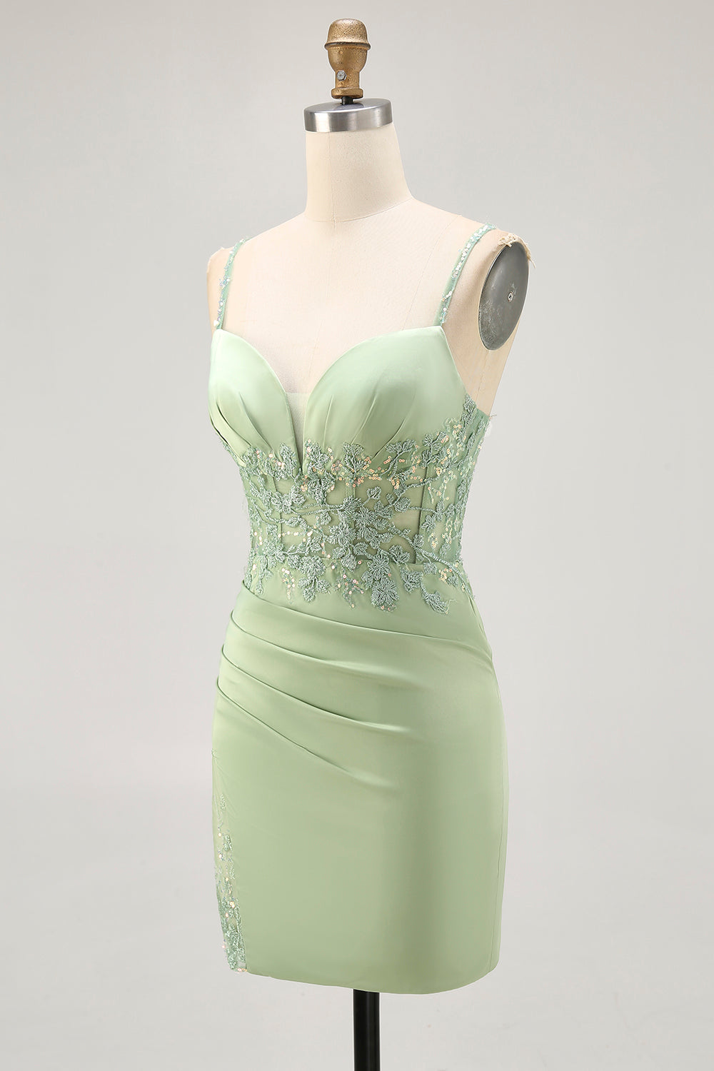 Corset Satin Matcha Tight Homecoming Dress with Appliques