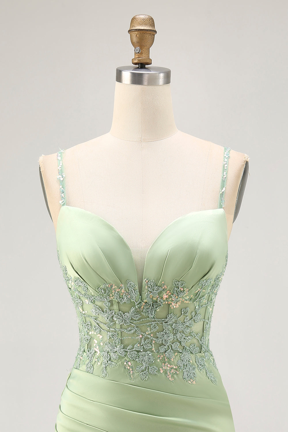 Corset Satin Matcha Tight Homecoming Dress with Appliques