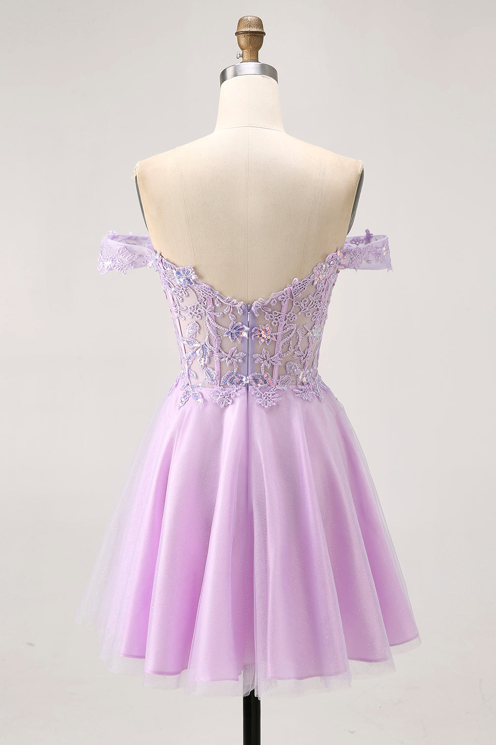 Off The Shoulder Lilac Floral A-Line Homecoming Dress with Appliques