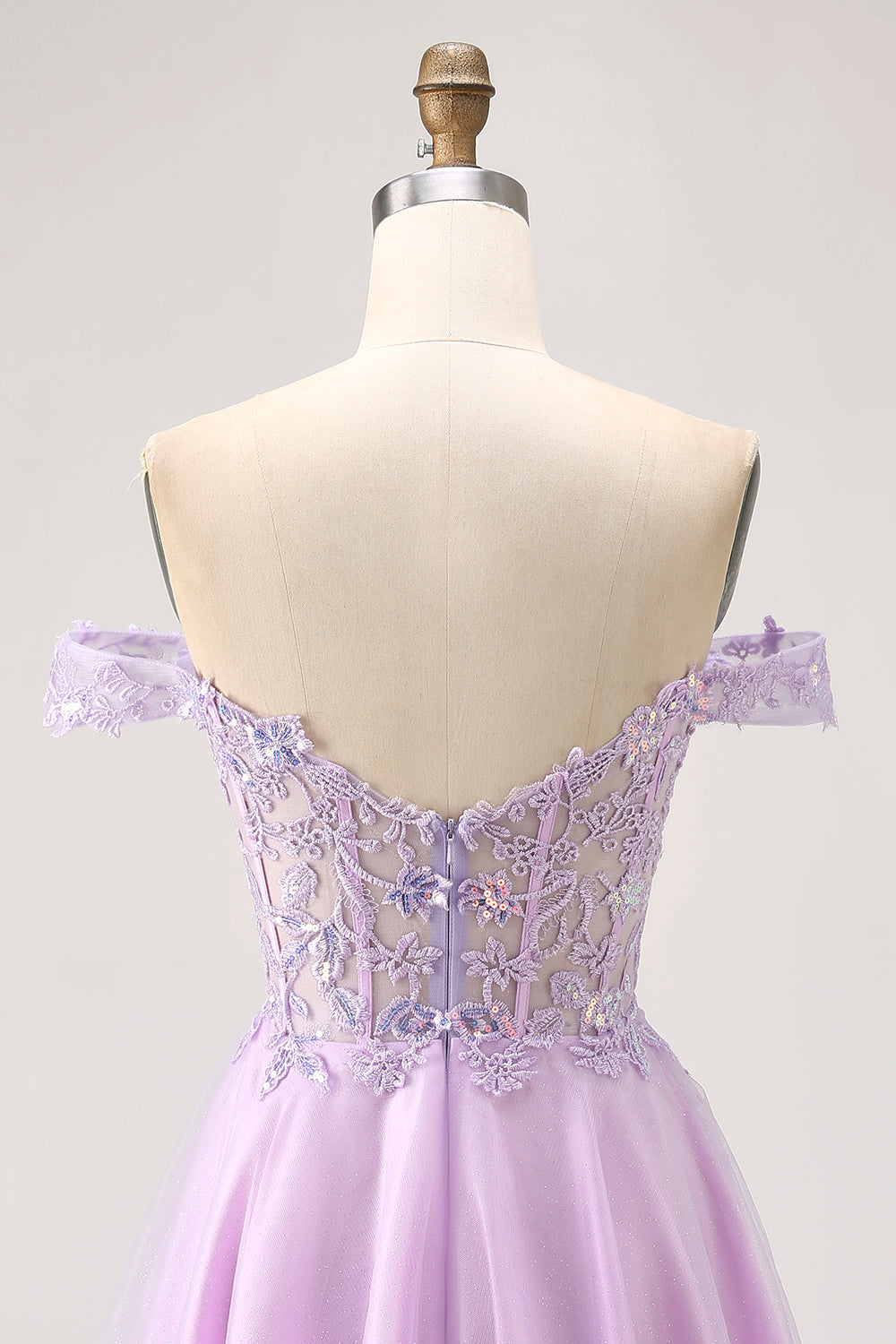 Off The Shoulder Lilac Floral A-Line Homecoming Dress with Appliques