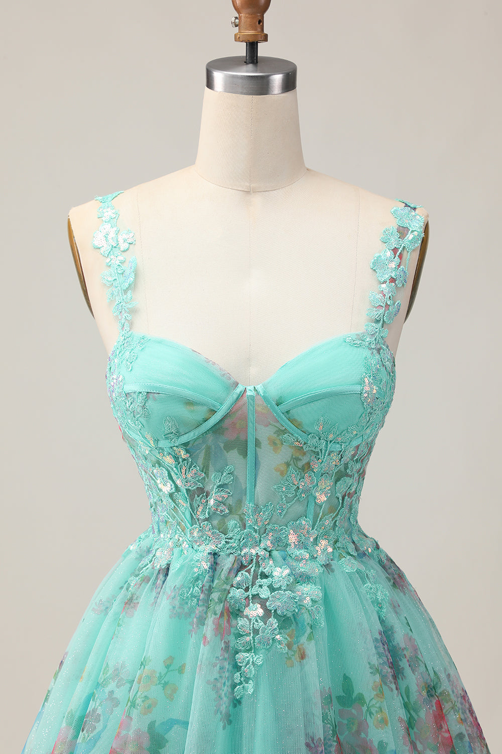 Green Corset A-Line Floral Short Homecoming Dress with Lace Up Back
