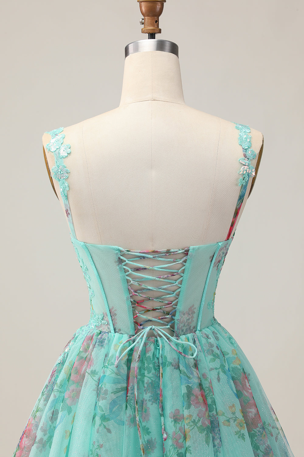 Green Corset A-Line Floral Short Homecoming Dress with Lace Up Back