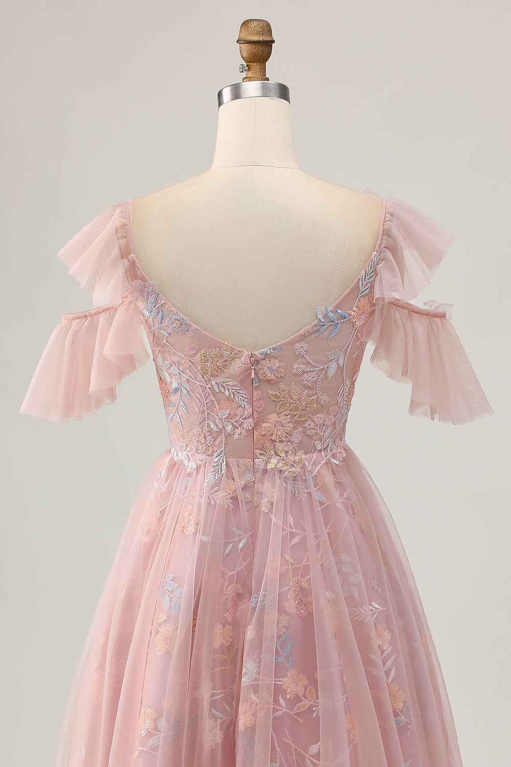 Blush A-Line Cold Shoulder Floral Short Homecoming Dress with Appliques