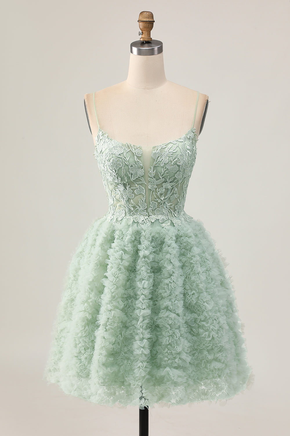 Sage Green A-Line Corset Homecoming Dress with Appliques