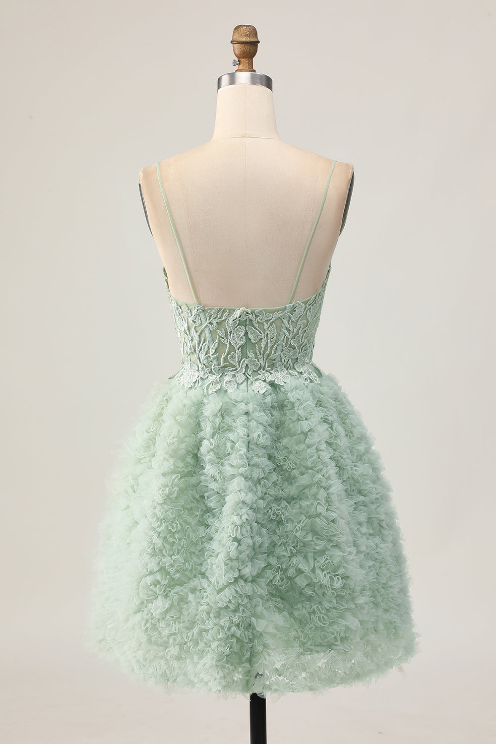 Sage Green A-Line Corset Homecoming Dress with Appliques