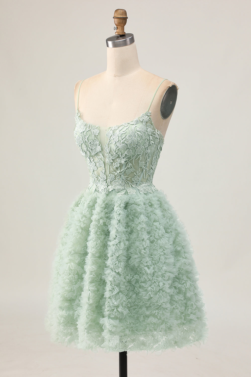 Sage Green A-Line Corset Homecoming Dress with Appliques