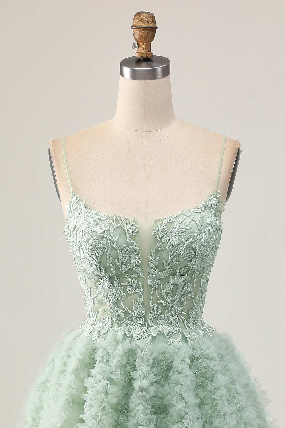 Sage Green A-Line Corset Homecoming Dress with Appliques