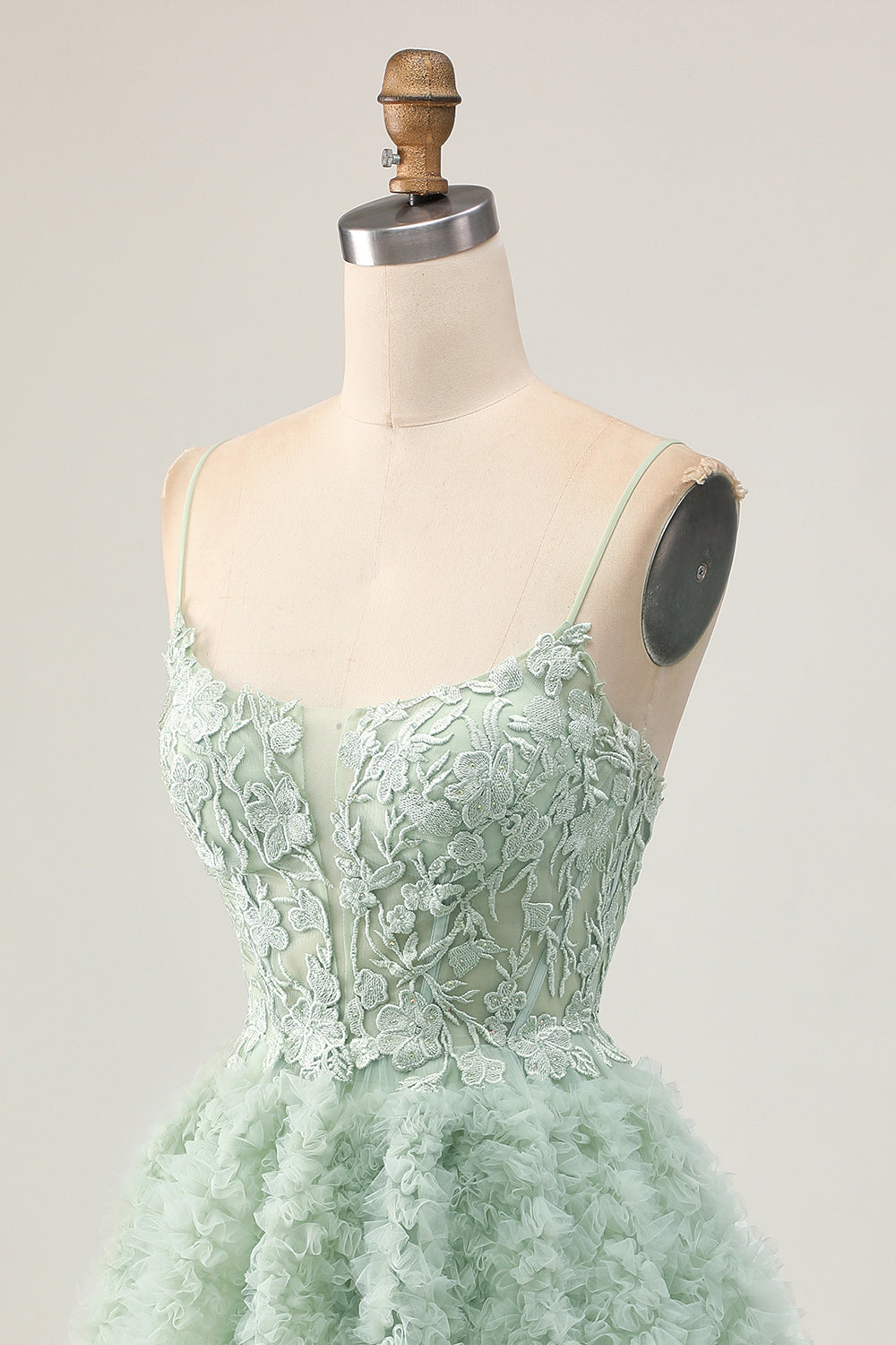 Sage Green A-Line Corset Homecoming Dress with Appliques