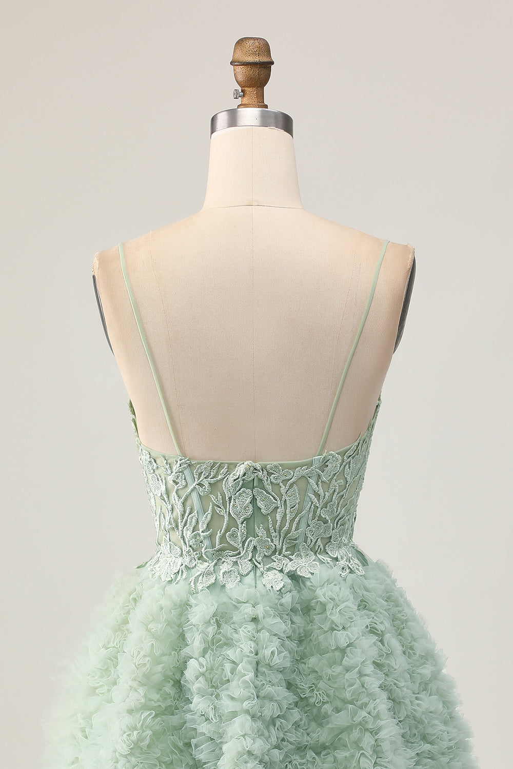 Sage Green A-Line Corset Homecoming Dress with Appliques