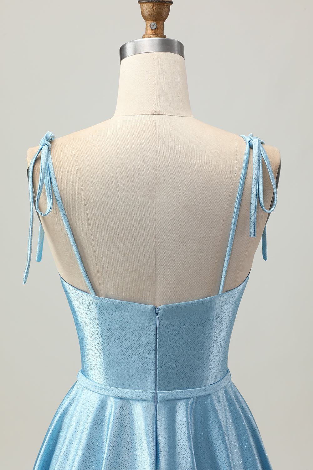 Blue Satin A Line Short Spaghetti Straps Homecoming Dress