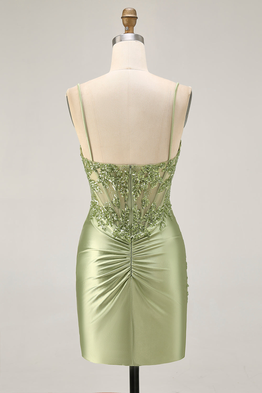 Sage Green  Appliqued Corset Tight Ruched Homecoming Dress
