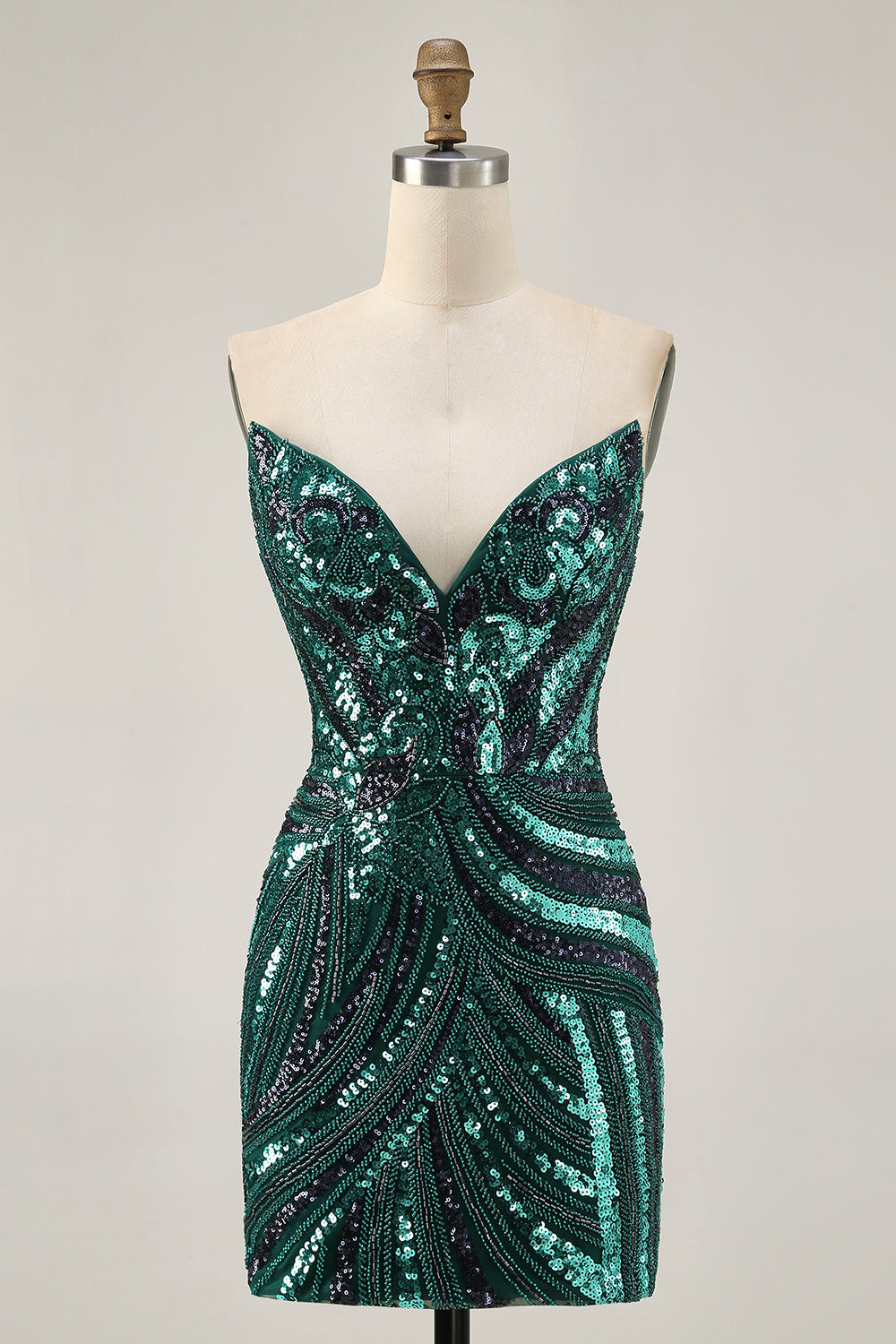 Dark Green Sparkly Strapless Sequins Tight Homecoming Dress