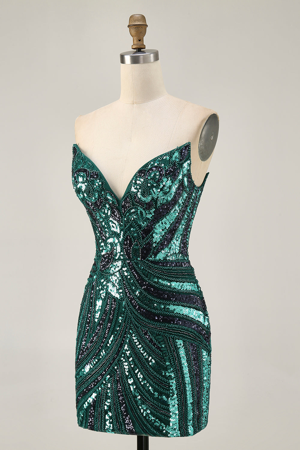 Dark Green Sparkly Strapless Sequins Tight Homecoming Dress