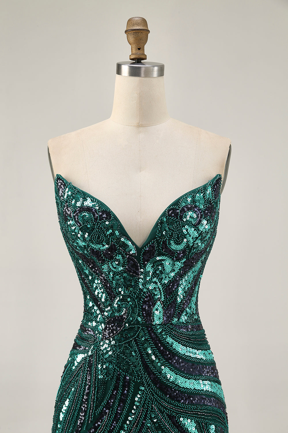 Dark Green Sparkly Strapless Sequins Tight Homecoming Dress