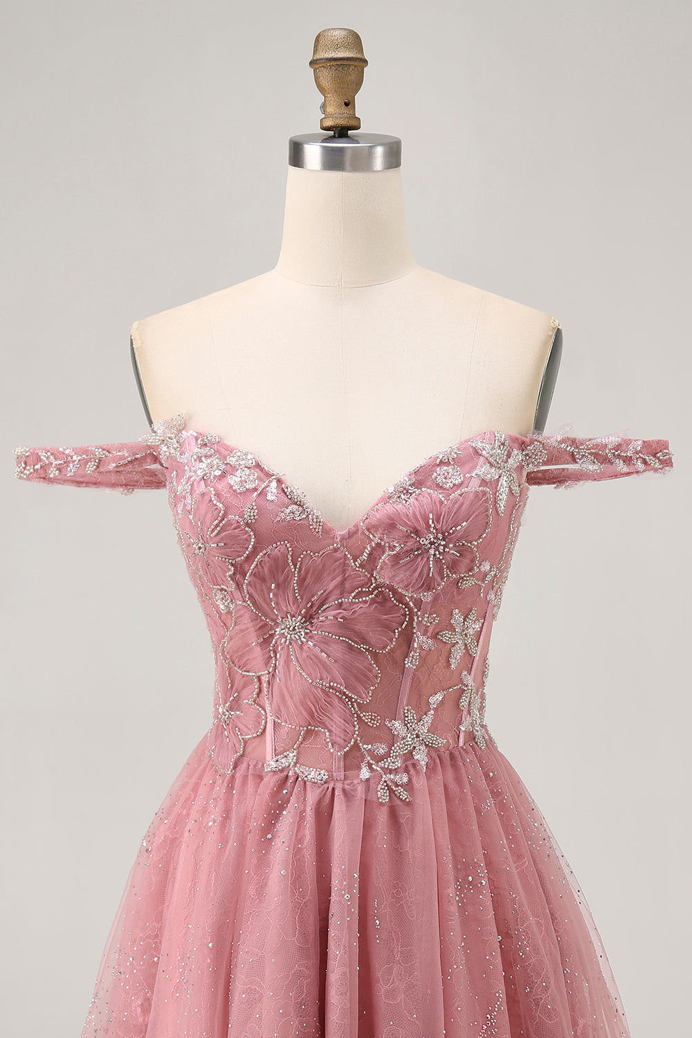 Off The Shoulder Dusty Rose Floral A Line Homecoming Dress