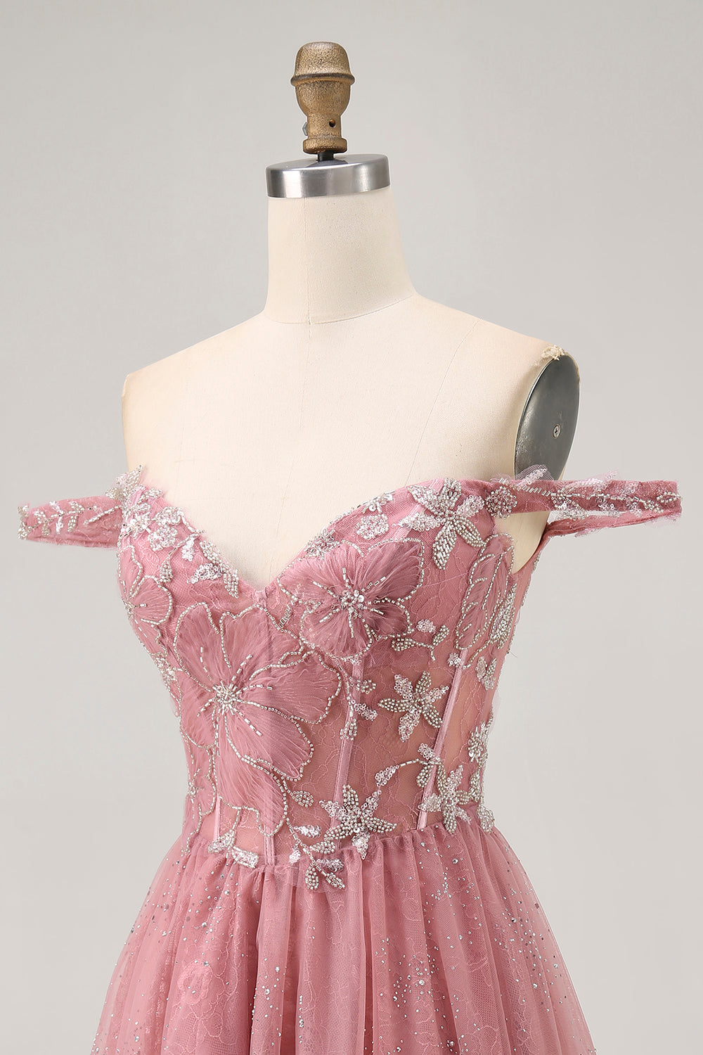 Off The Shoulder Dusty Rose Floral A Line Homecoming Dress