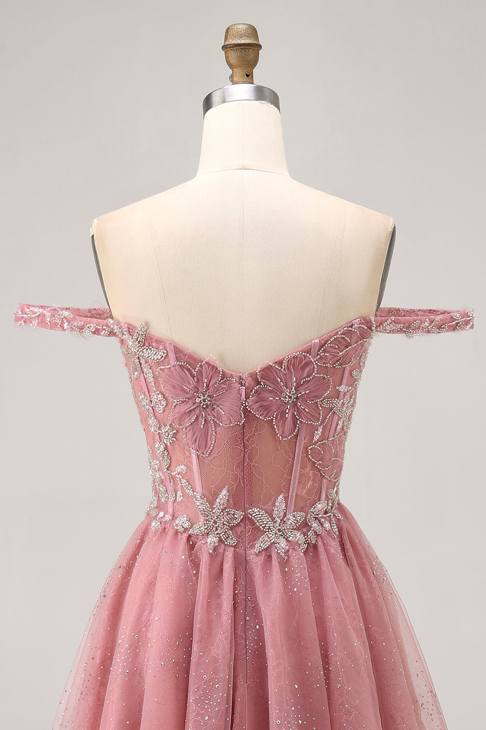 Off The Shoulder Dusty Rose Floral A Line Homecoming Dress