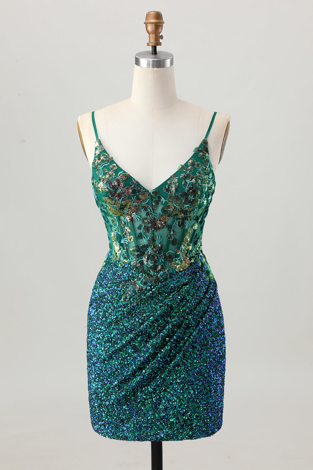 Sparkly Dark Green Corset Short Homecoming Dress with Sequins