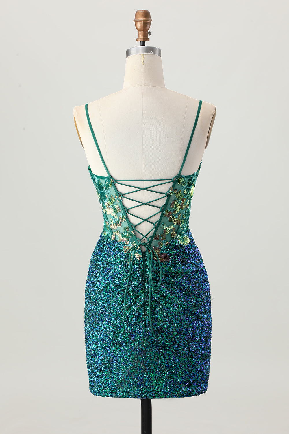 Sparkly Dark Green Corset Short Homecoming Dress with Sequins