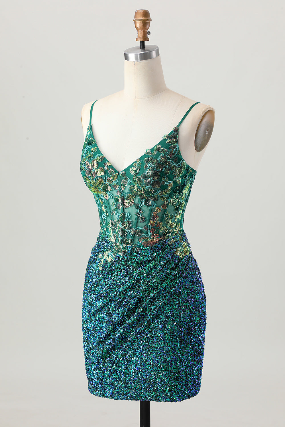 Sparkly Dark Green Corset Short Homecoming Dress with Sequins